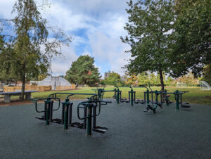 A photo of the outdoor exercise equipment situated on the academy grounds at Horsmonden Primary Academy.