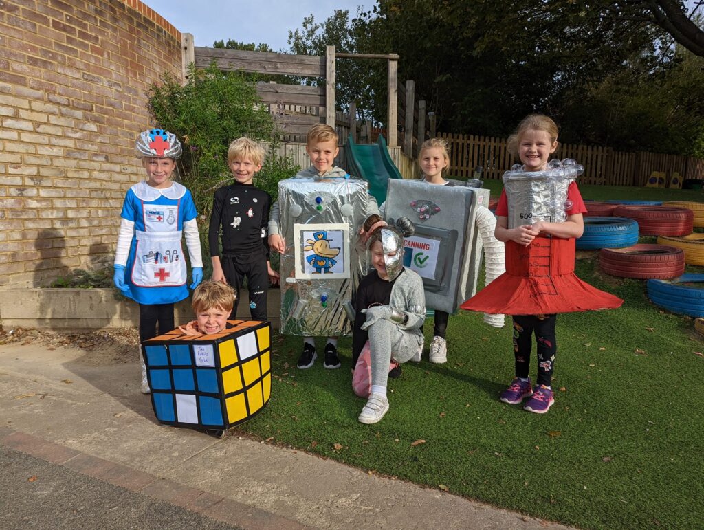 Children and staff at Horsmonden are seen dressed up in 'innovative' costumes to mark the end of Innovation Week.